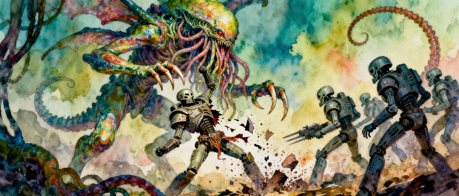 John Blanche Style Watercolour: Tyranid Lictor Ambush