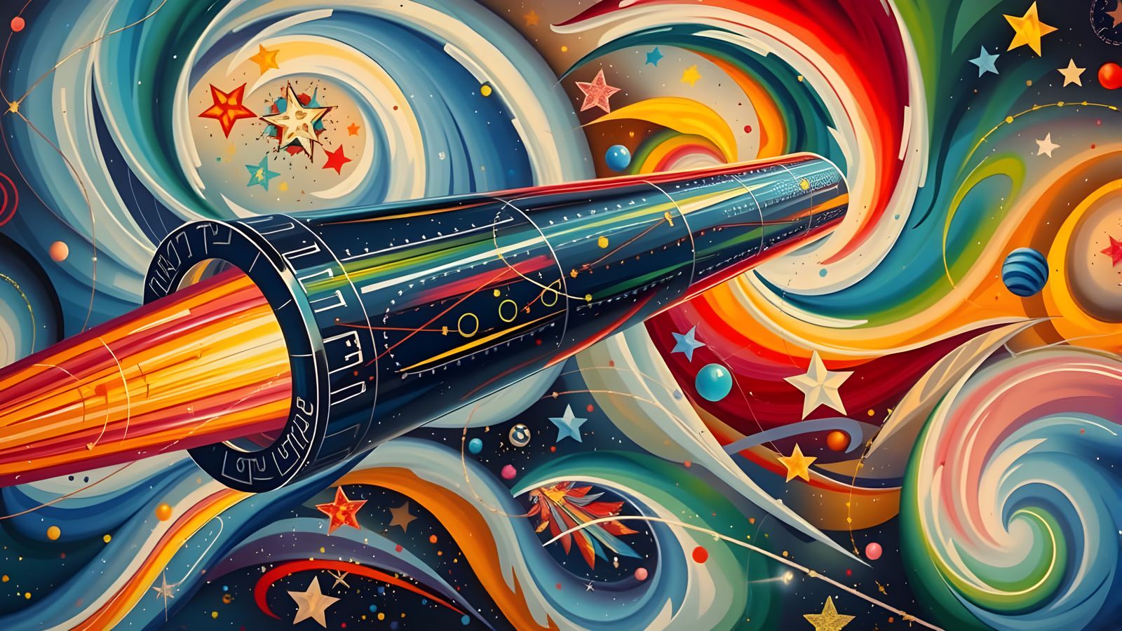 Sleek Mirror Cylinder with Iridescent Exhaust in Vortex