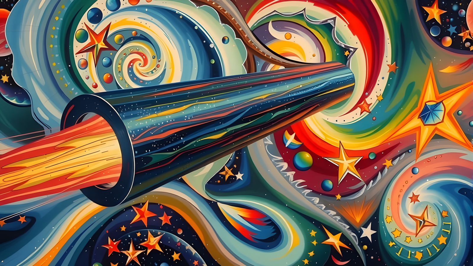 Sleek Mirror Cylinder with Iridescent Exhaust in Vortex