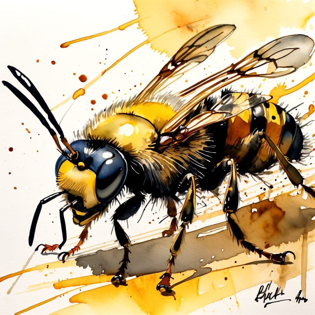 Ralph Steadman-Style Combatants Confront a Yellowjacket