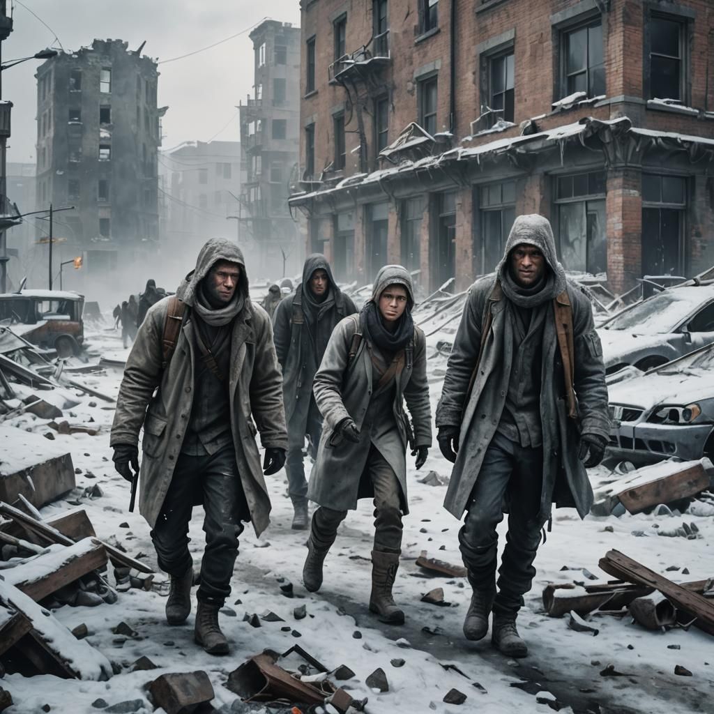 Survivors in Desolate Winter Landscape