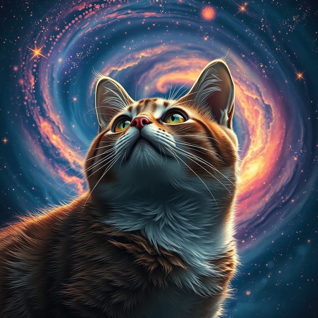 Cosmic Whispers: A Luminous Feline Contemplates the Starry A...