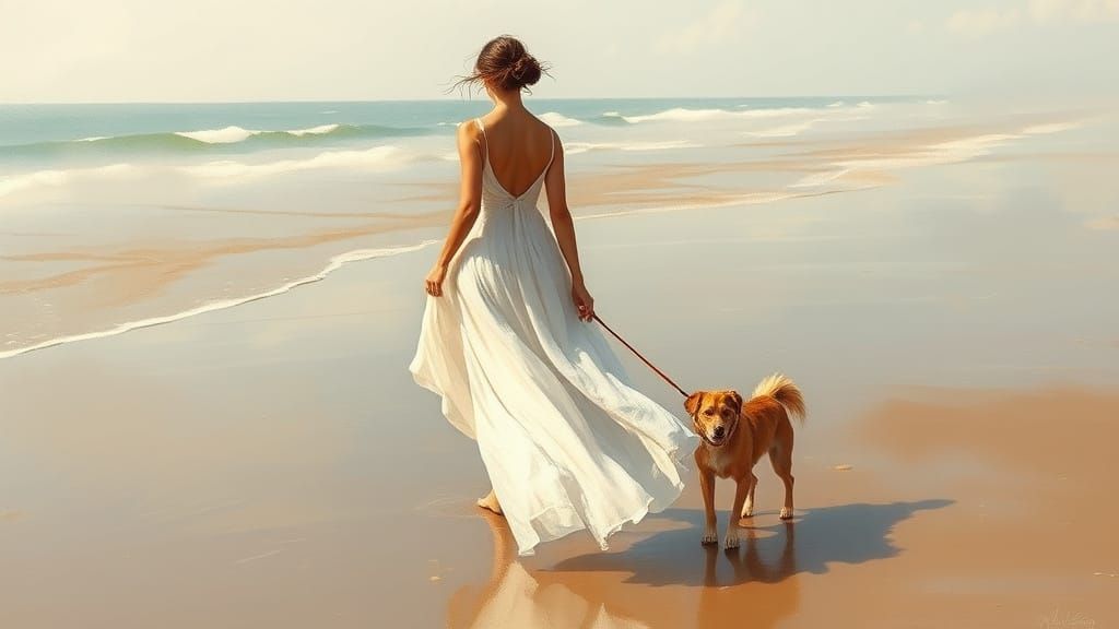 Serene Beach Walk: Impressionistic Dreamscape