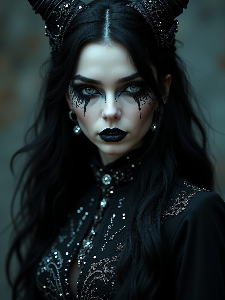 Gothic Sorceress with Piercing Eyes, in Dark Fantasy Style