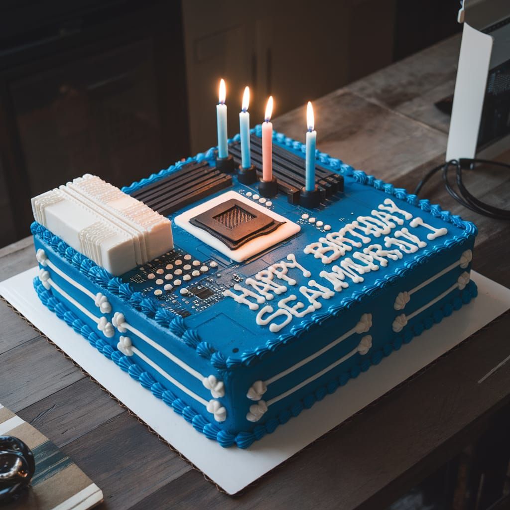 Cyberpunk Birthday Cake in Motherboard Design
