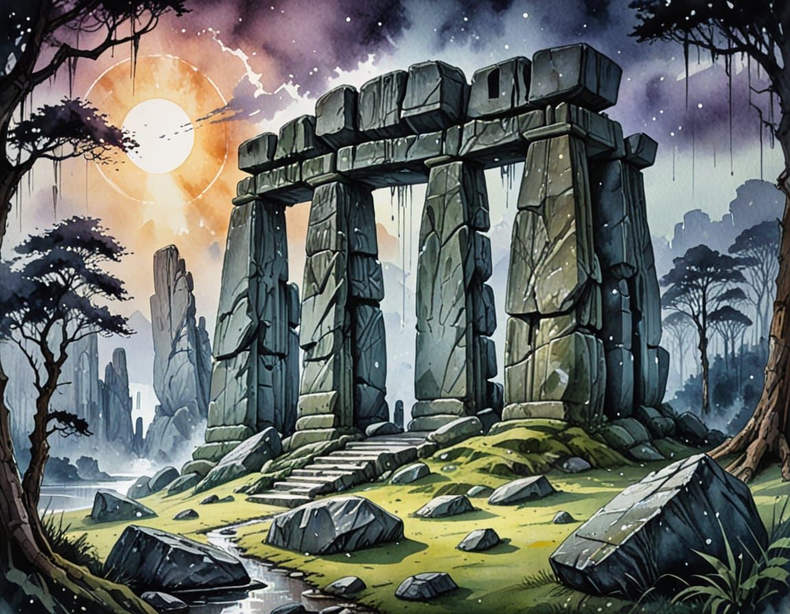 Stonehenge Watercolor Fantasy Art Wallpaper