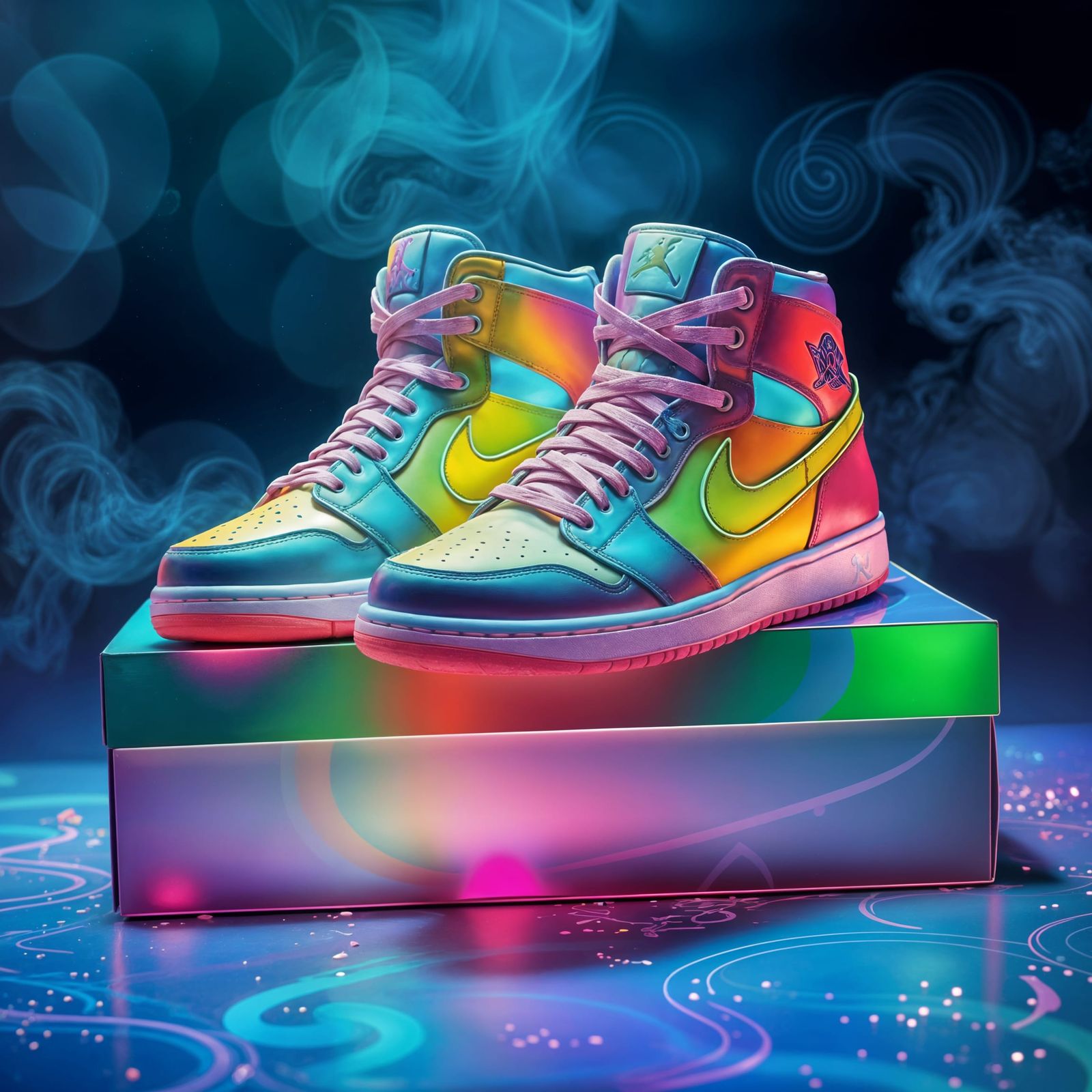 Neon Rainbow Air Jordans in Vibrant Fantasy Shoebox