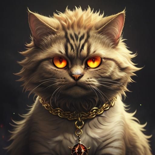 Menacing Cat Creature with Glowing Eyes in Dark Fantasy Styl...