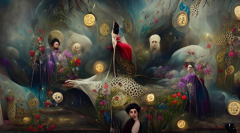 it's A intricate painting of The High Priestess prominent tarot card border, by Matt Hughes, Ellen Jewett, Fabio Listran...
