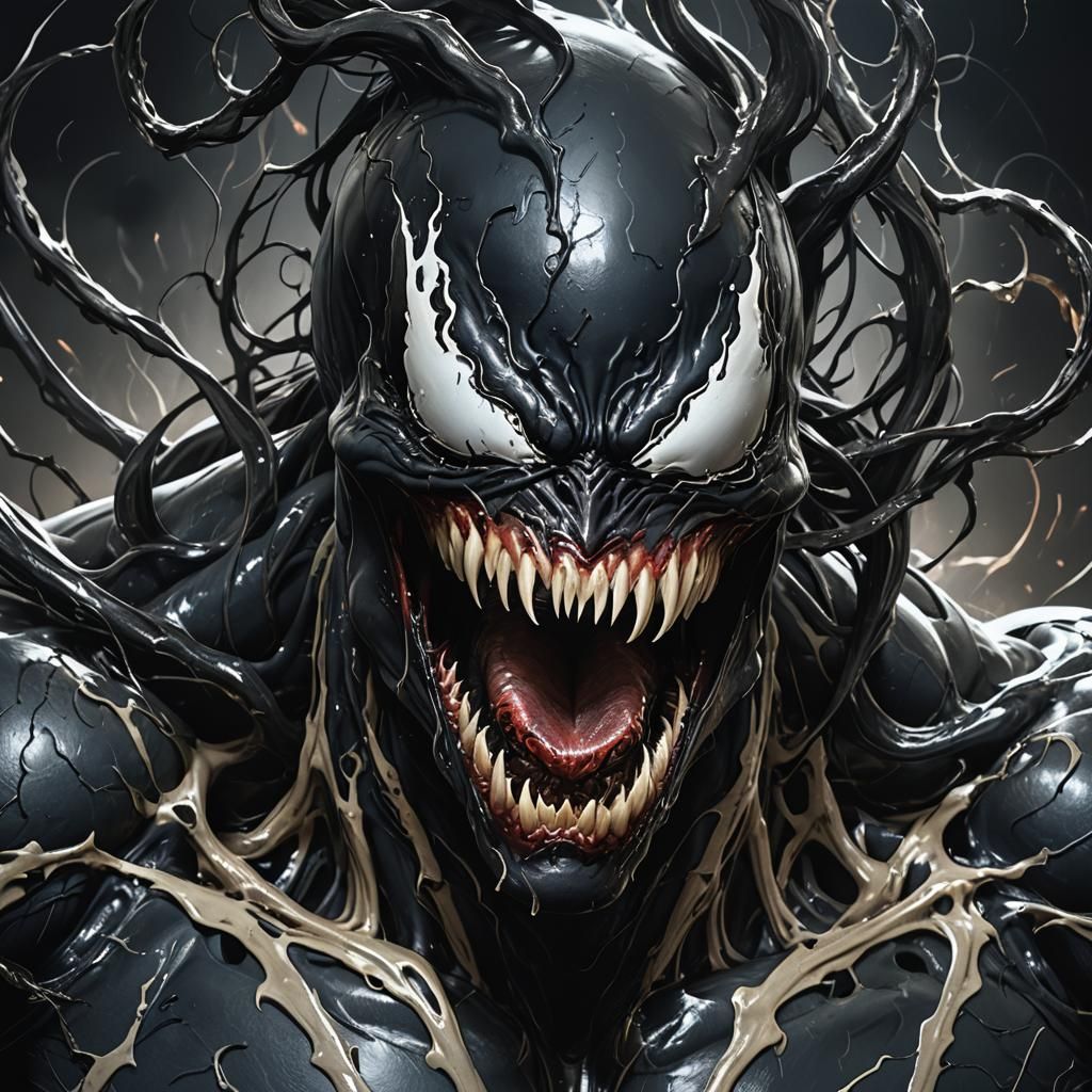 Venom's Scream: Hyperdetailed Portrait in Dark Art Style
