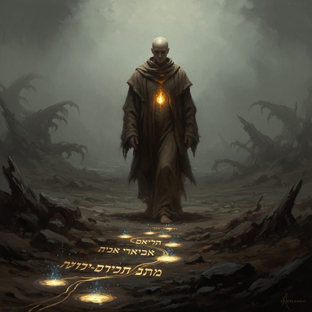 Biblical Lamp Illuminates Path in Dark Landscape