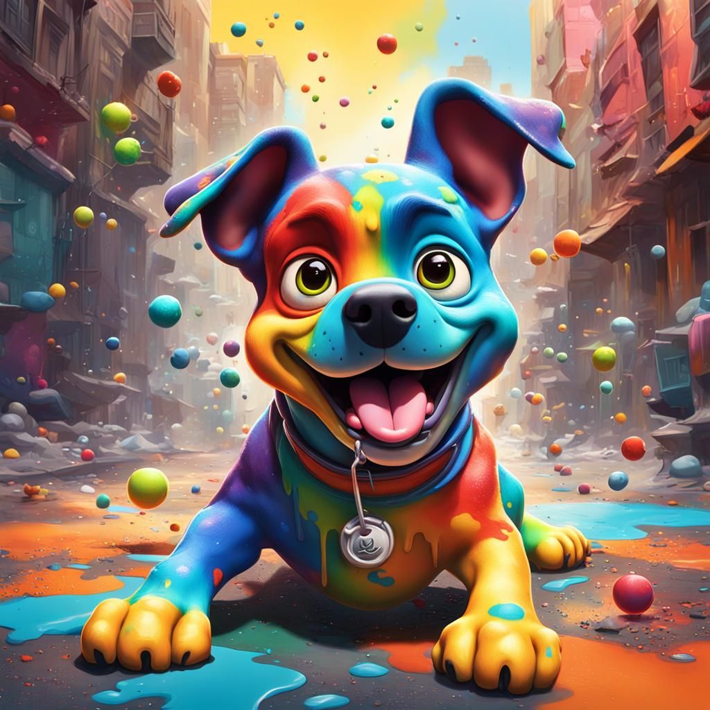 Colorful Graffiti Dog: A 3D Digital Art Portrait