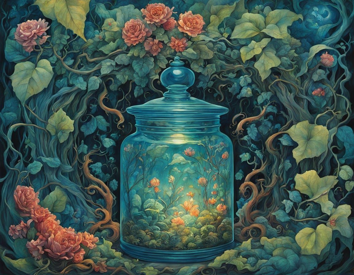 Mystical Realm in a Delicate Jar, in the Style of Earthy Fan...