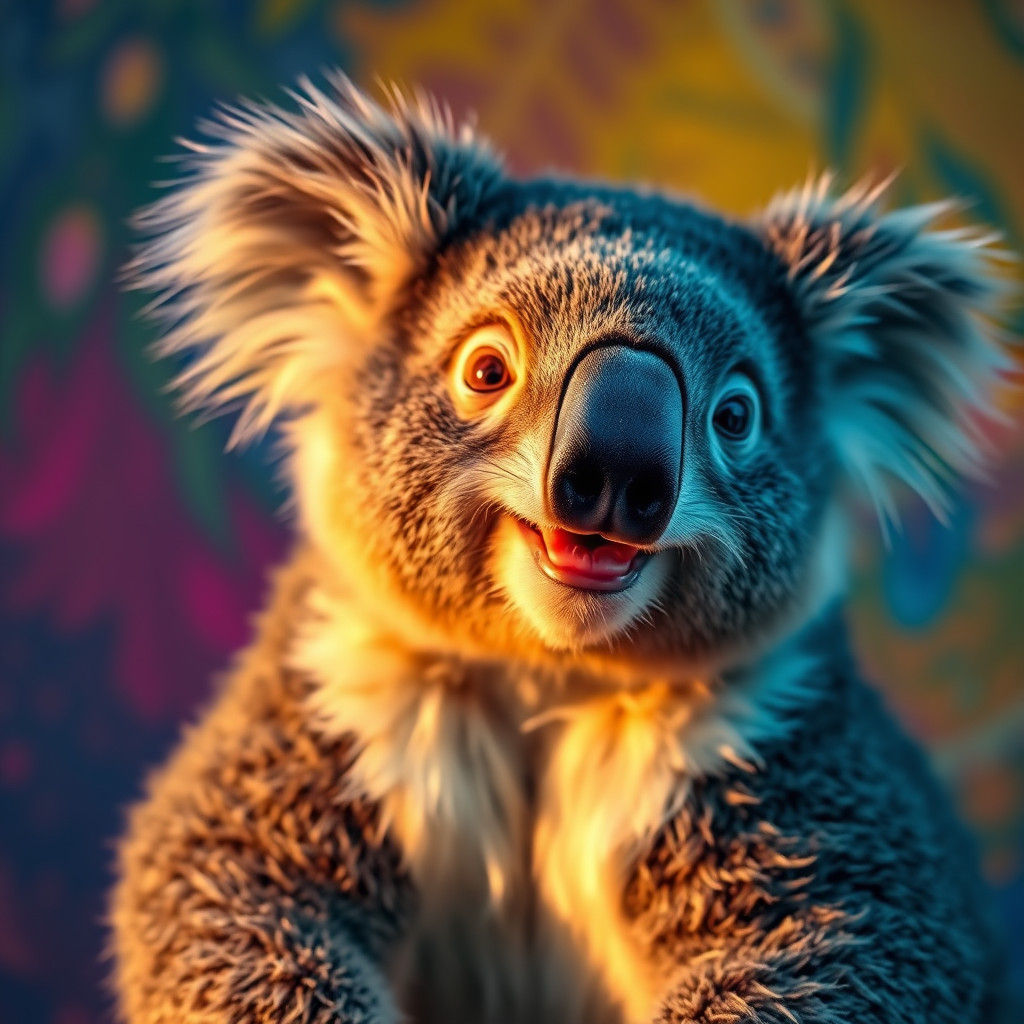 Joyful Koala Portrait in Hyperrealistic Style