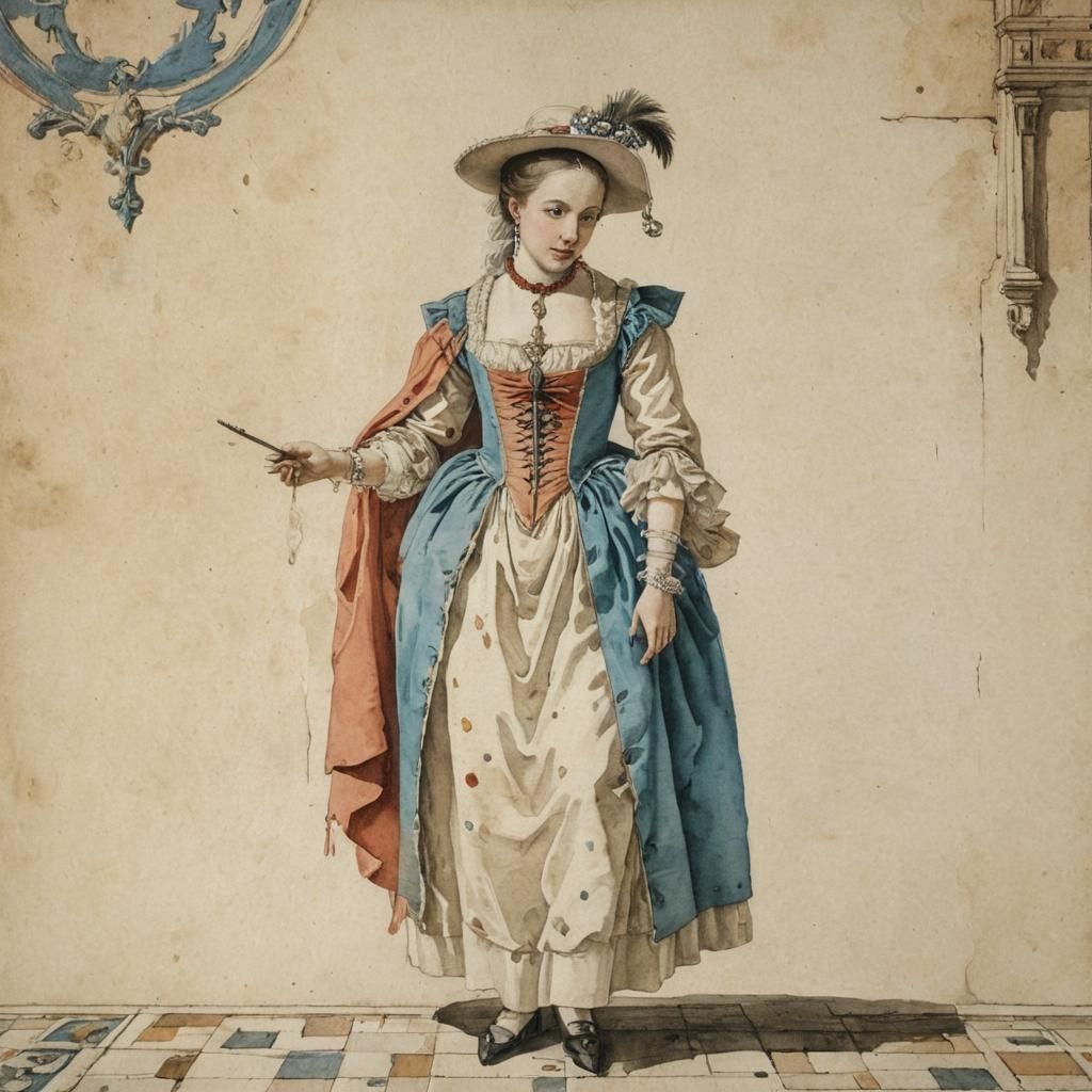 Canaletto-Style Watercolor Painting of a Woman