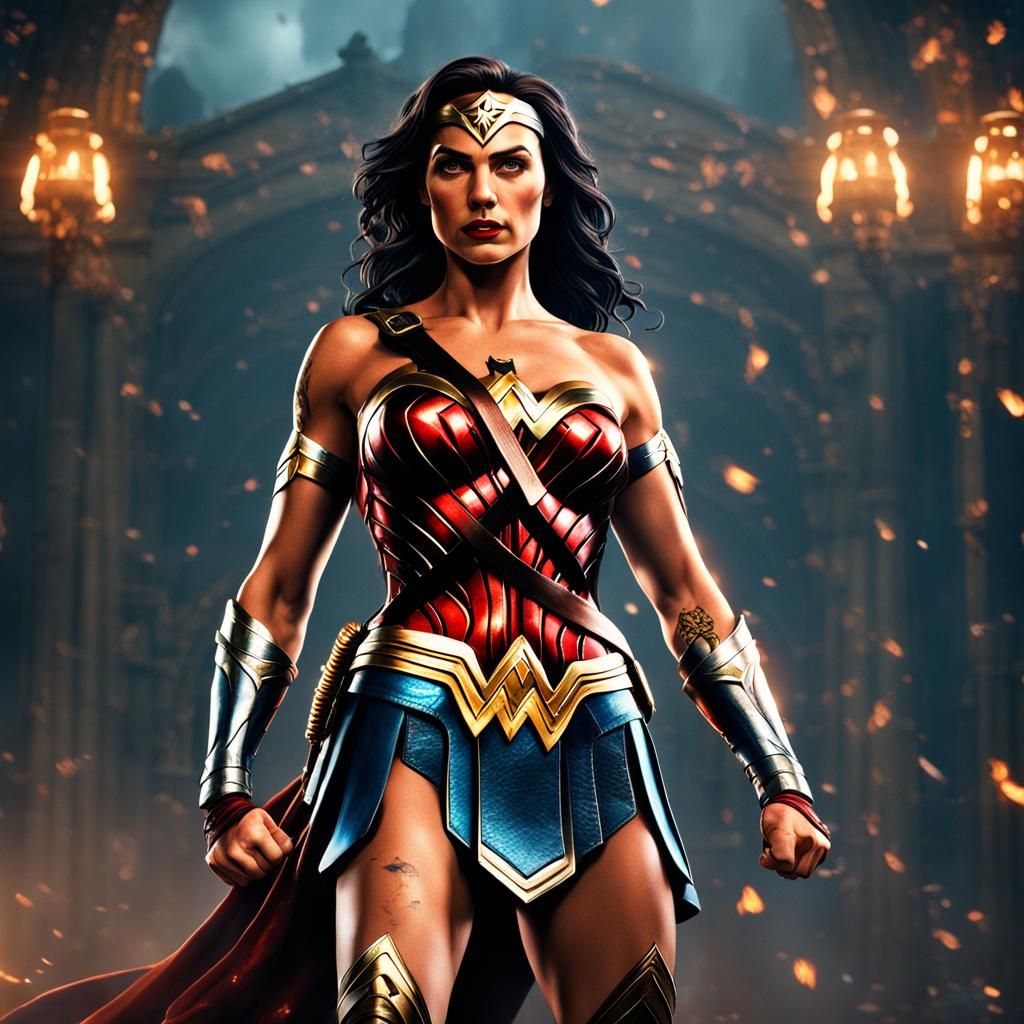 Wonder Woman with Tattoos in Detailed Matte Painting