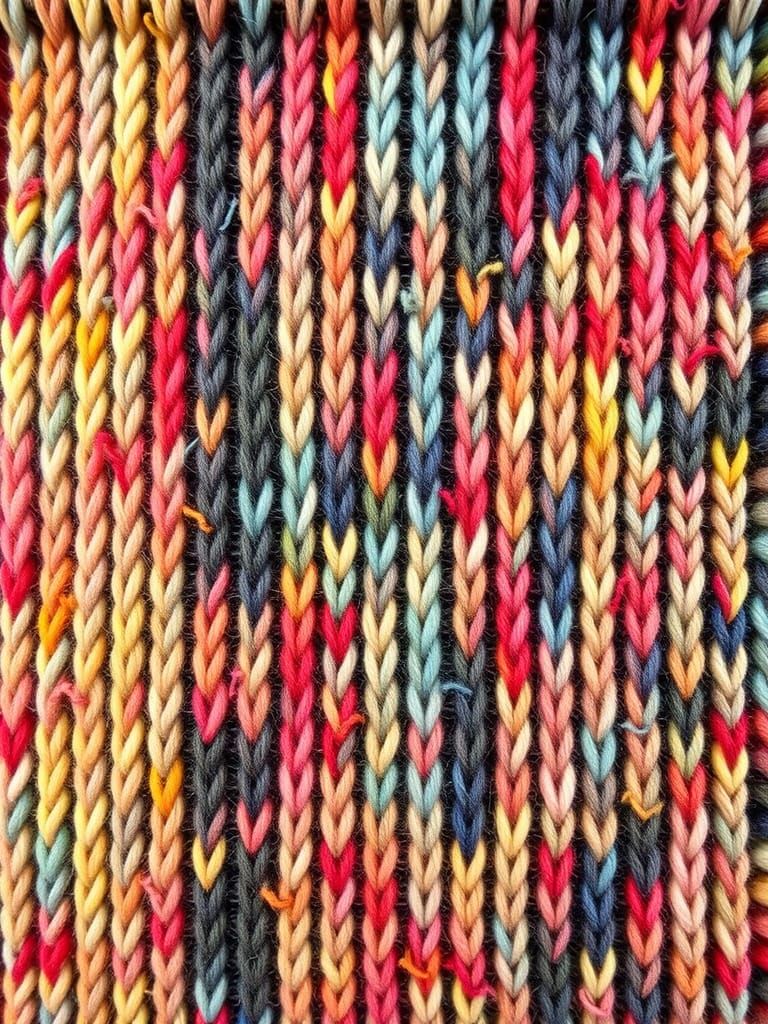 Vibrant Knitted Tapestry in Earthy Tones and Bold Brights