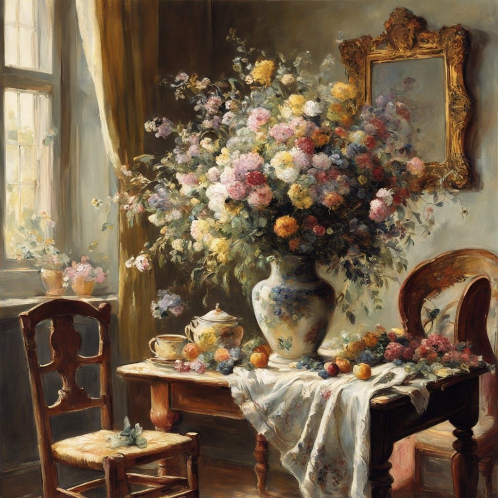 Elegant Interior with Wild Flowers in Golden Light