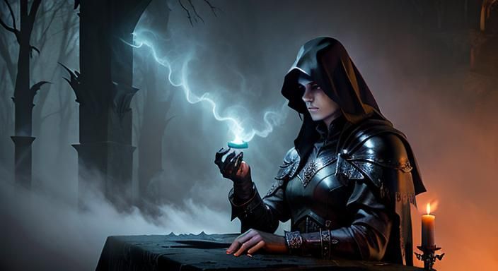 Gothic Helmet in Abandoned Church, Dark Fantasy Artwork