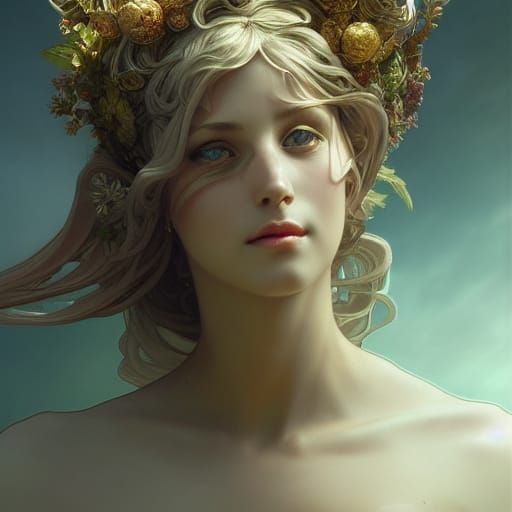 Goddess of Spring Protects Underworld: Hyperdetailed Portrai...