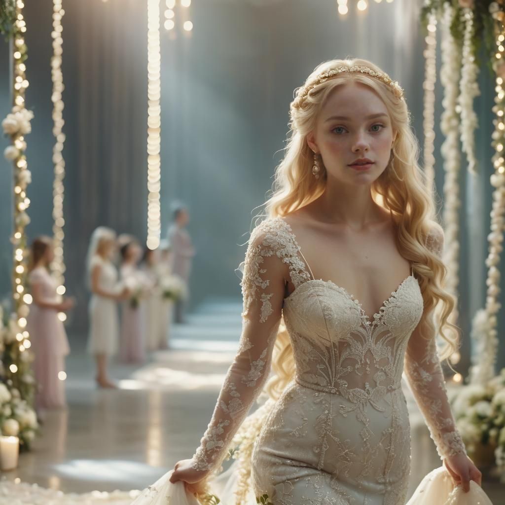 Angelic Bride with Pearl Braids, Cinematic Film Still