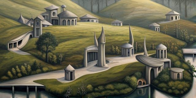 Ecological Elven Metropolis: Art Nouveau Oil Painting