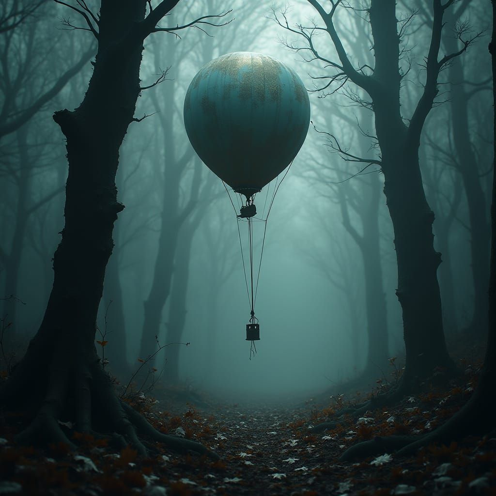 Eerie Balloon Drifting in Haunted Forest