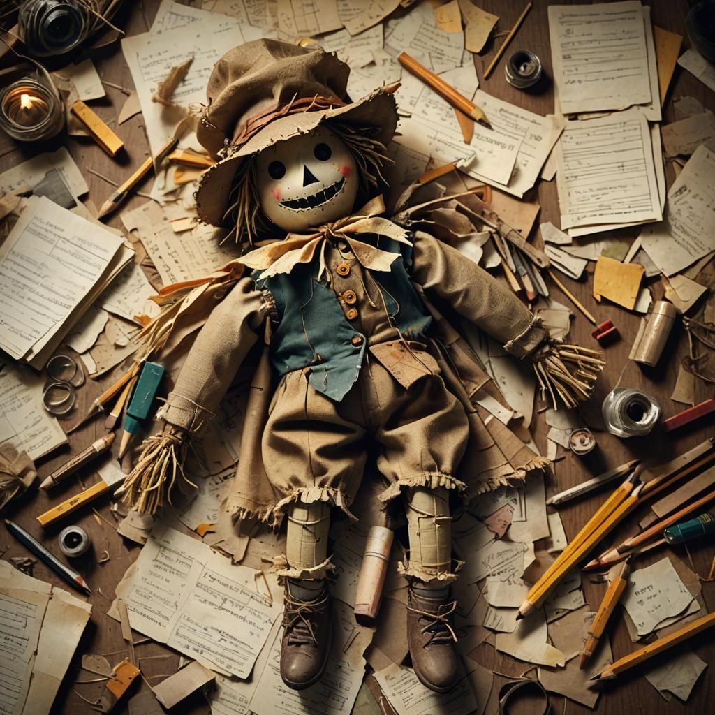 Moody Scarecrow Doll in Flickering Candlelight