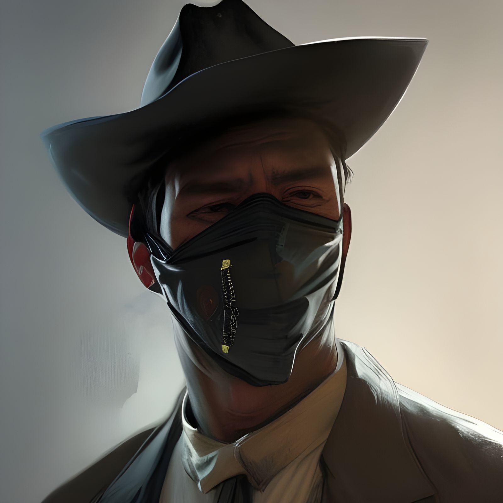 Masked Cowboy Bar Robbery: Hyperdetailed Portrait