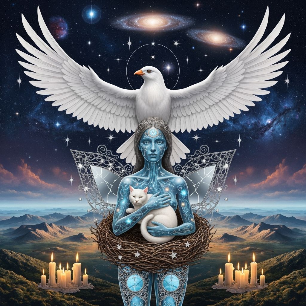 Cosmic Bird Soars Above Transforming World in Surreal Collag...