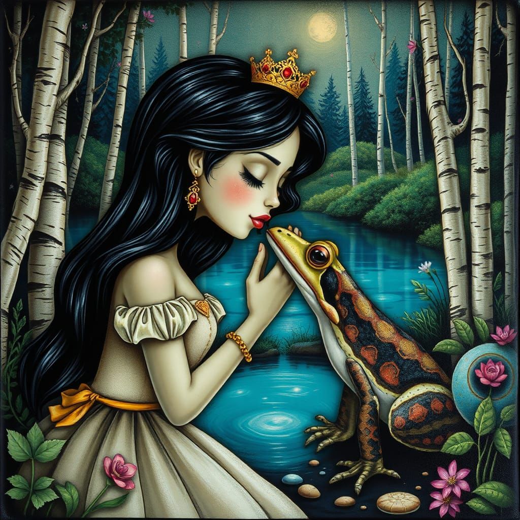Princess Kisses Toad in Enchanted Pond