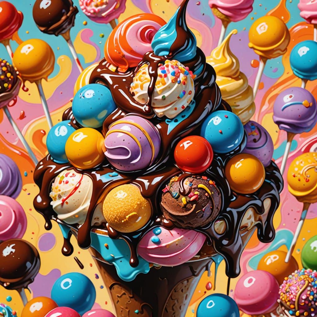 Chocolate Sundae in Gouache Painting Style