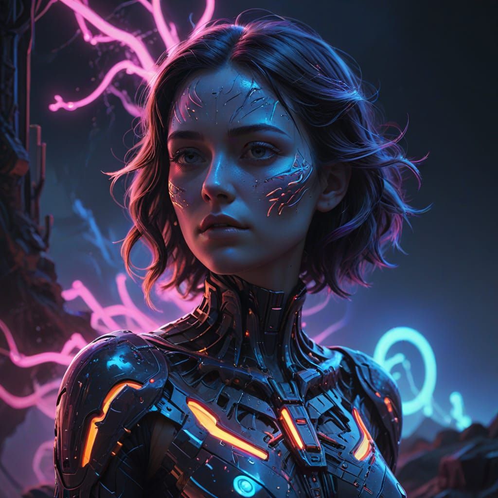 Surrealistic Portrait in Cyberpunk Style with Neon Hues and ...