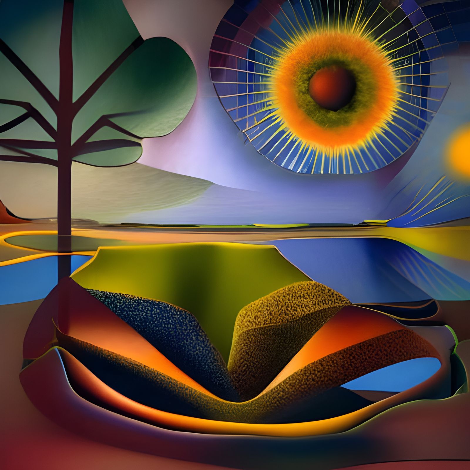 Surreal Biopunk Eruption with Golden Section Trees