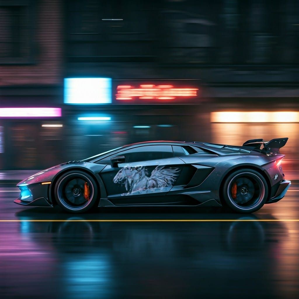 Cyberpunk Supercar Roars Through Neon Megapolis