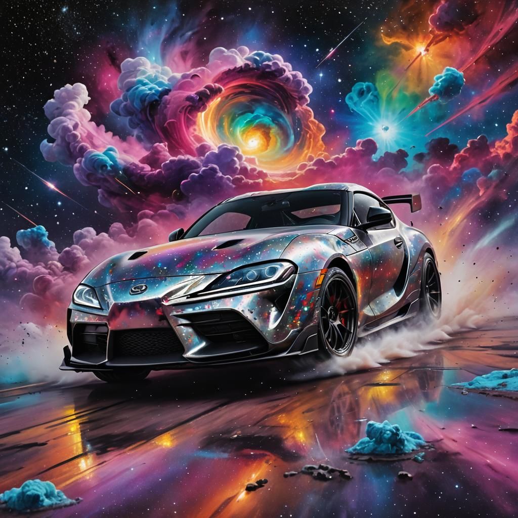 Badass 2024 silver toyota Supra drift racing through colorfu...
