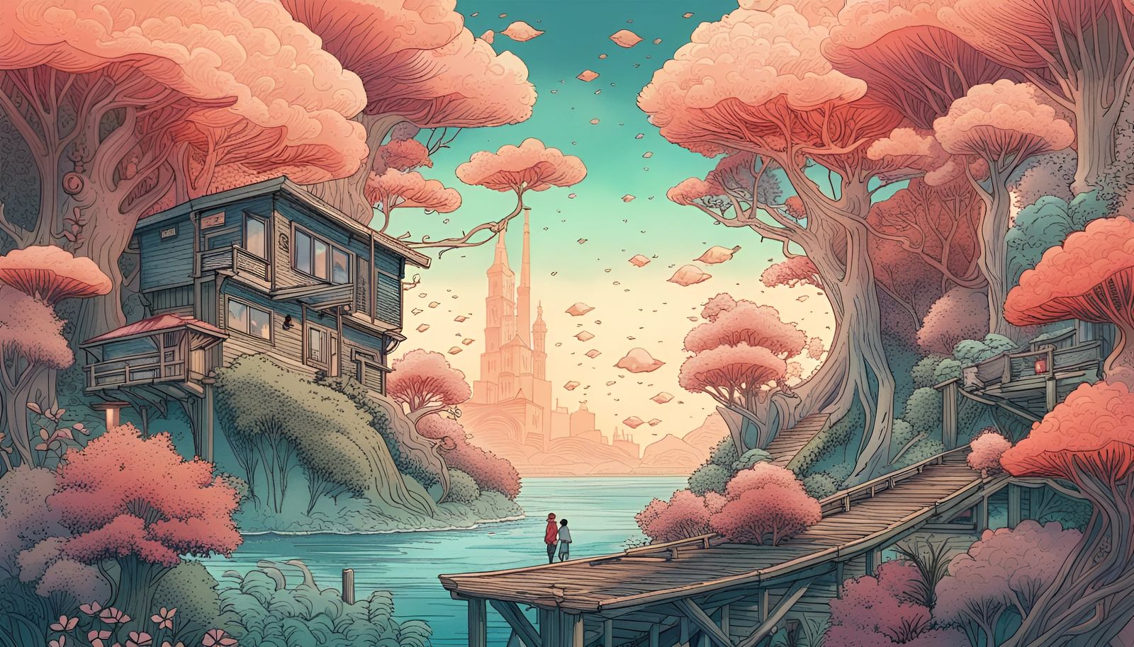 Synthwave City in Detailed Digital Watercolor Style