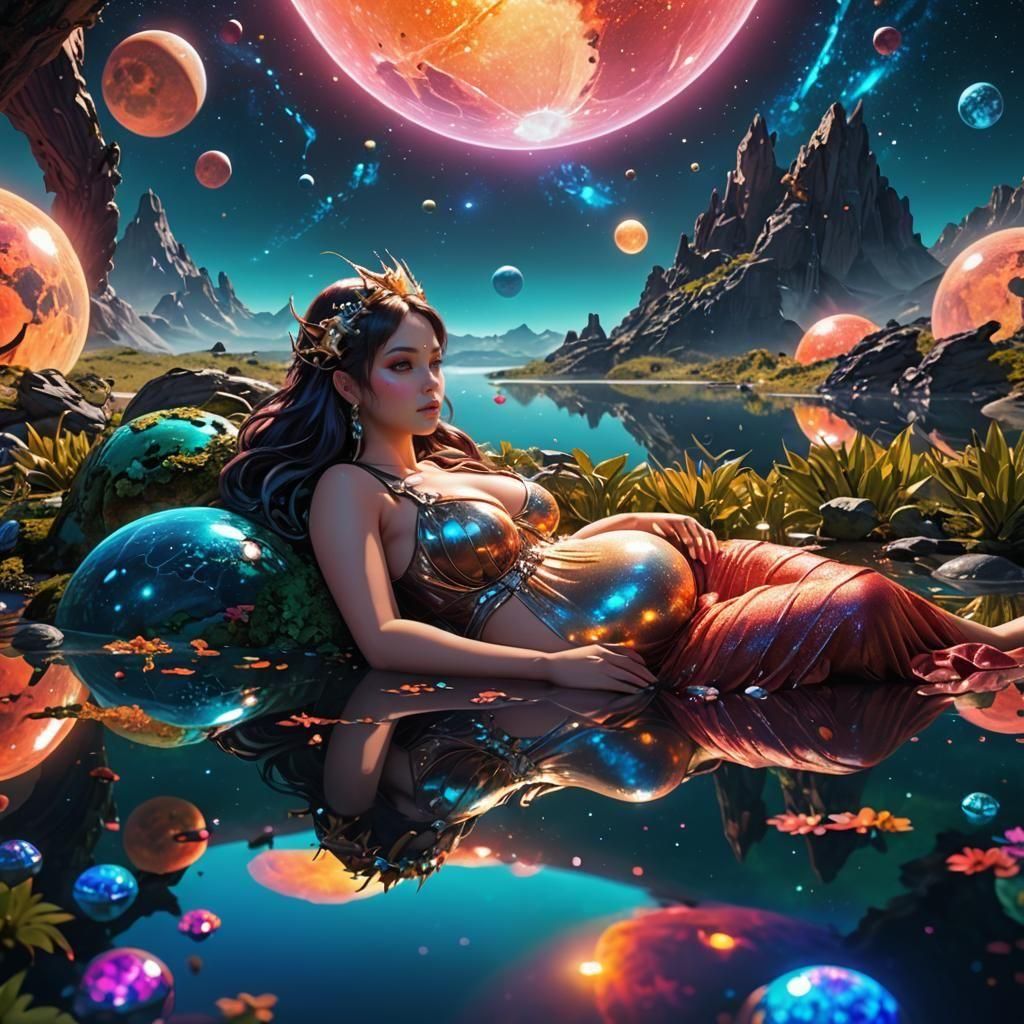 Pregnant Fairy on Alien Planet: Anime Art