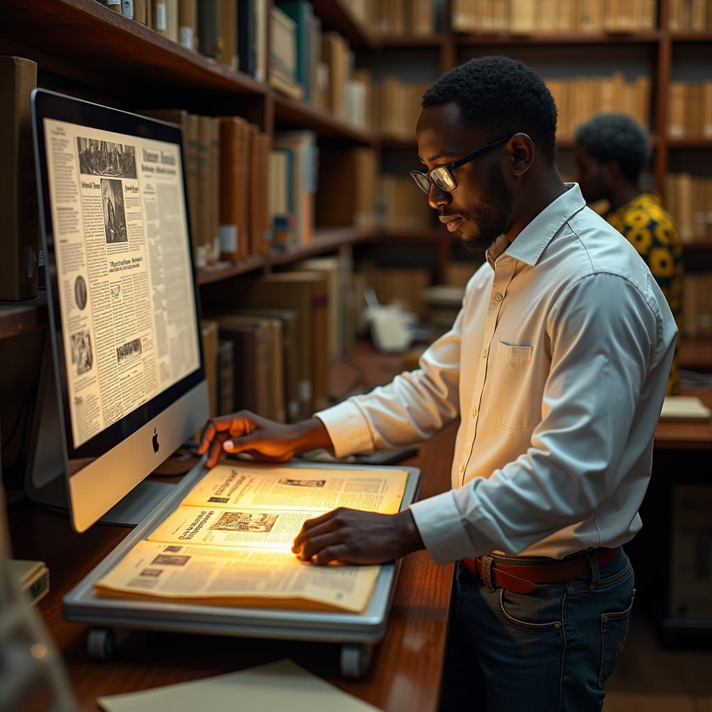Archivist Digitizing Nigerian Newspaper in Historic Archive