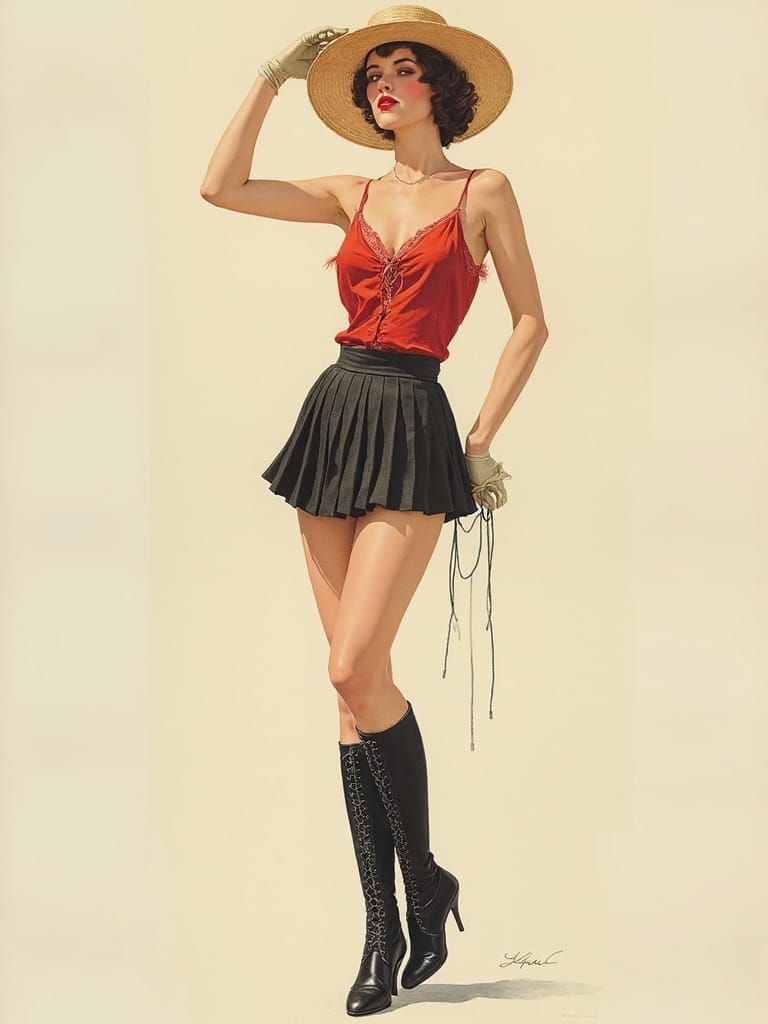 Flapper Girl in Pin-Up Style With Pleated Skirt