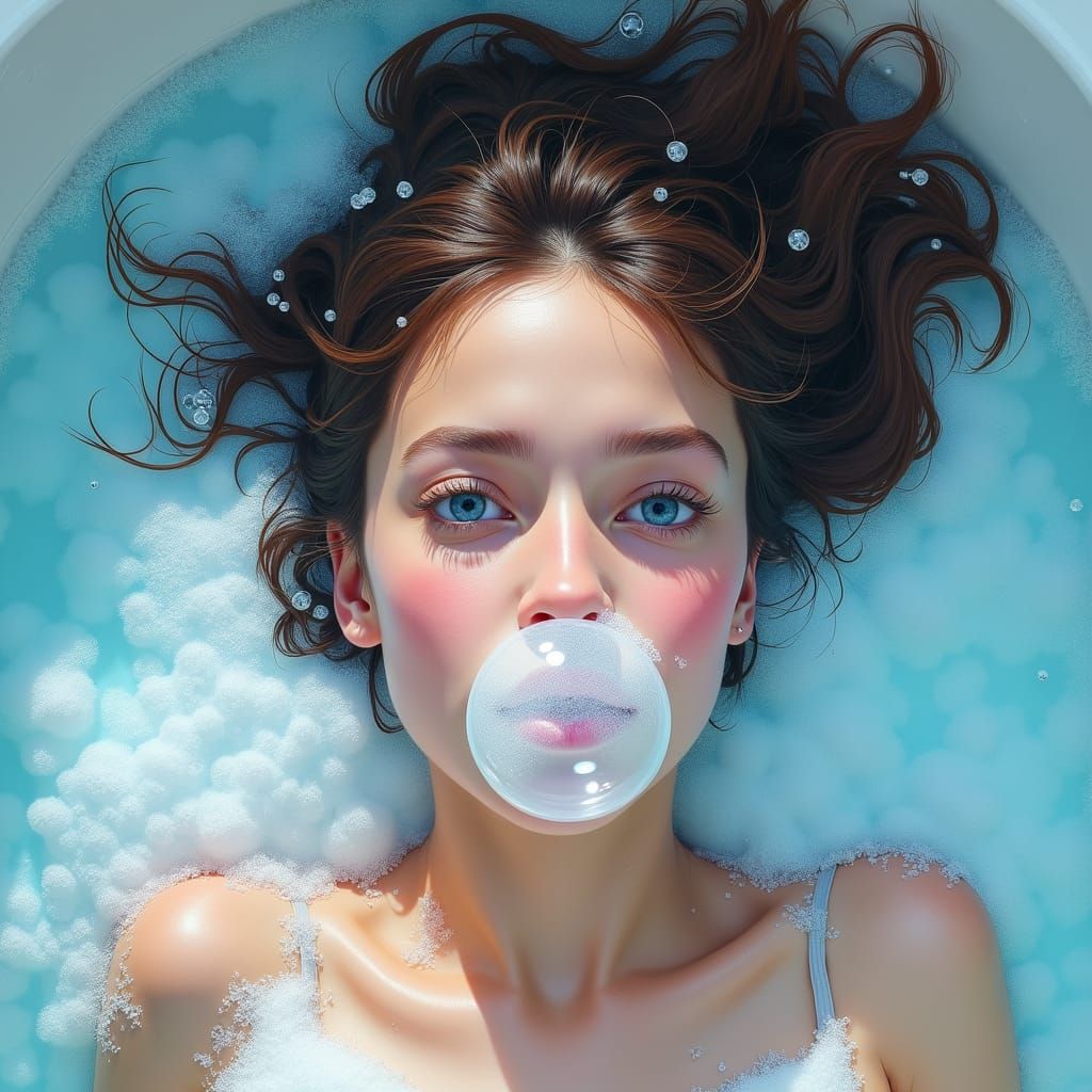 Woman in Bubble Bath: Photorealistic Surrealism