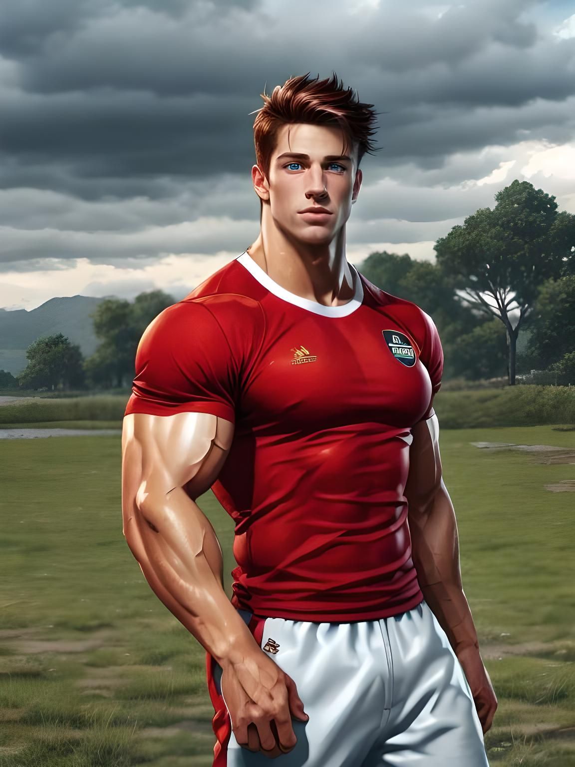 Chiseled Athlete Strutting in the Fields