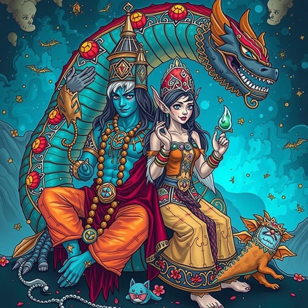 Surreal Fantasy Scene in Dreamlike Cartoon Style