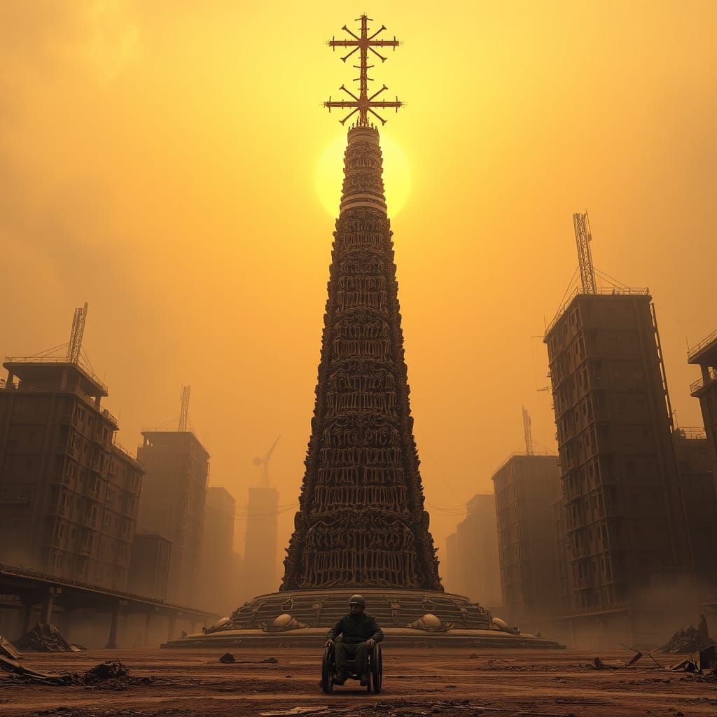 Post-Apocalyptic Surrealist Masterpiece with Bone Monument
