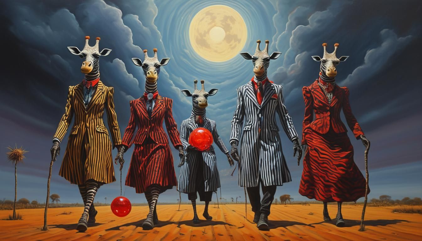 Surreal Scarecrows Meet Giraffe Women: Dreamlike Oil Paintin...