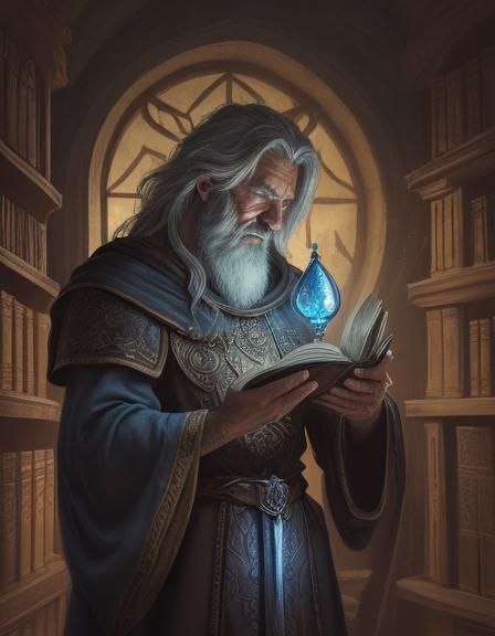 Urza the Wizard in a Mystical Library