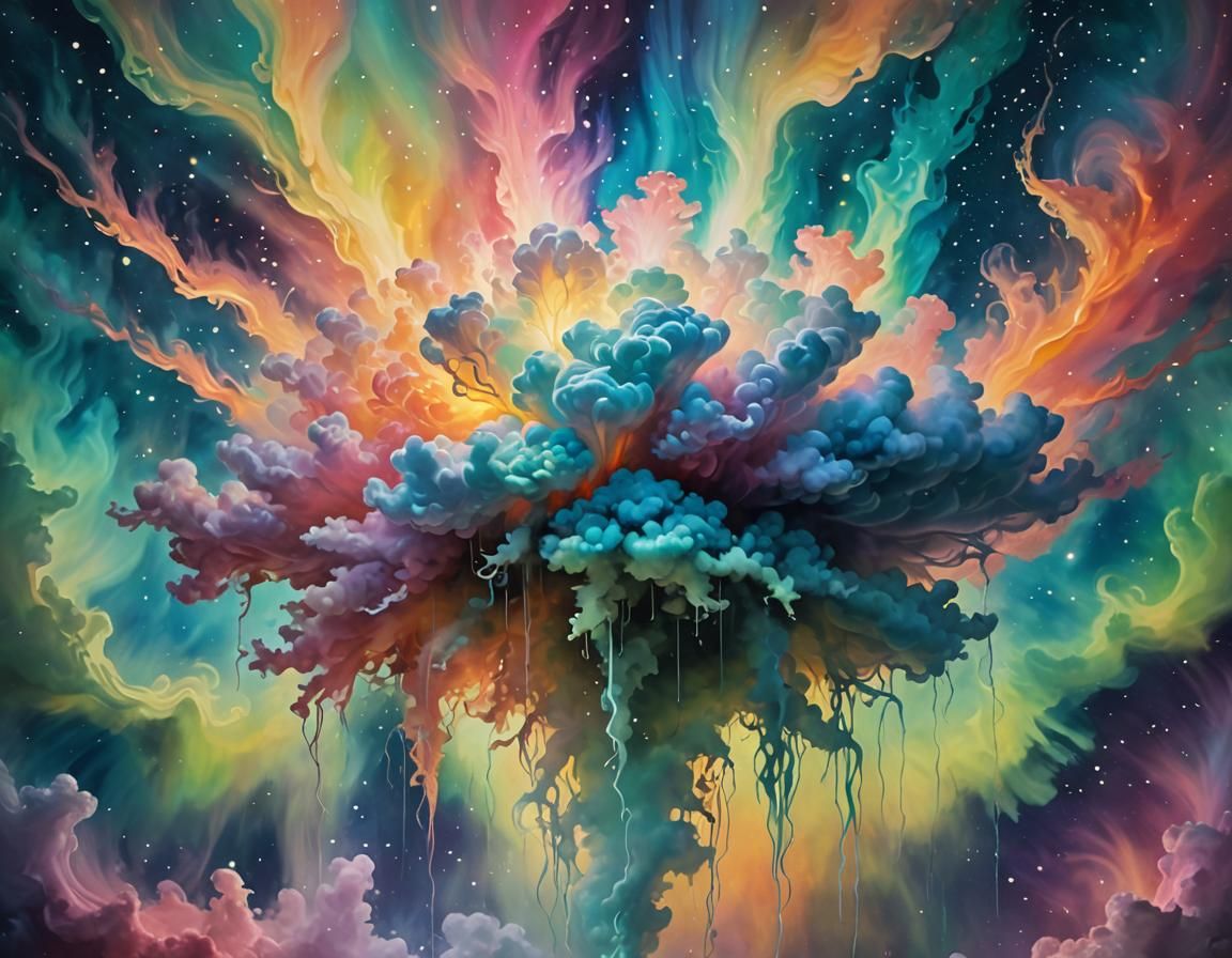 Surreal Spirit Cloud Entity in Aurora: Digital Painting