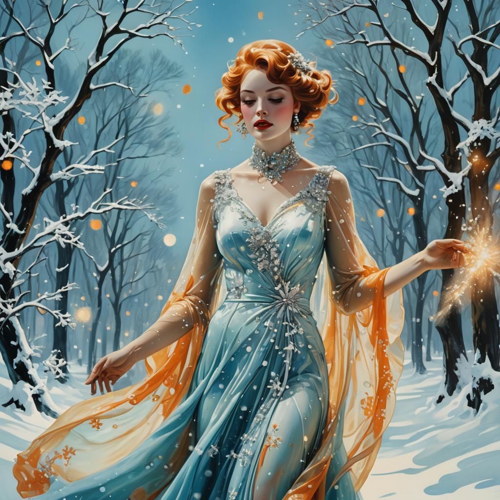 Snow Dress in Art Nouveau Style with Liquid Light
