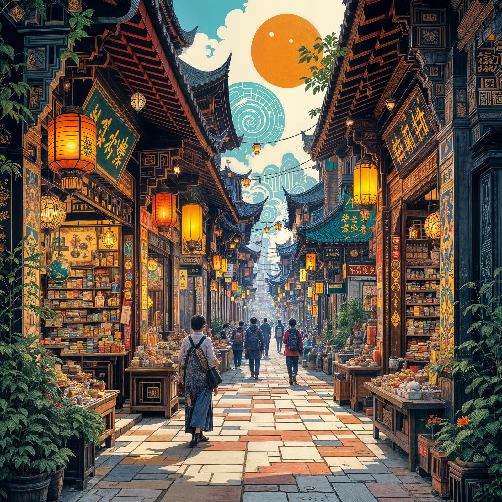 Vibrant Marketplace Scene in Digital Art Style