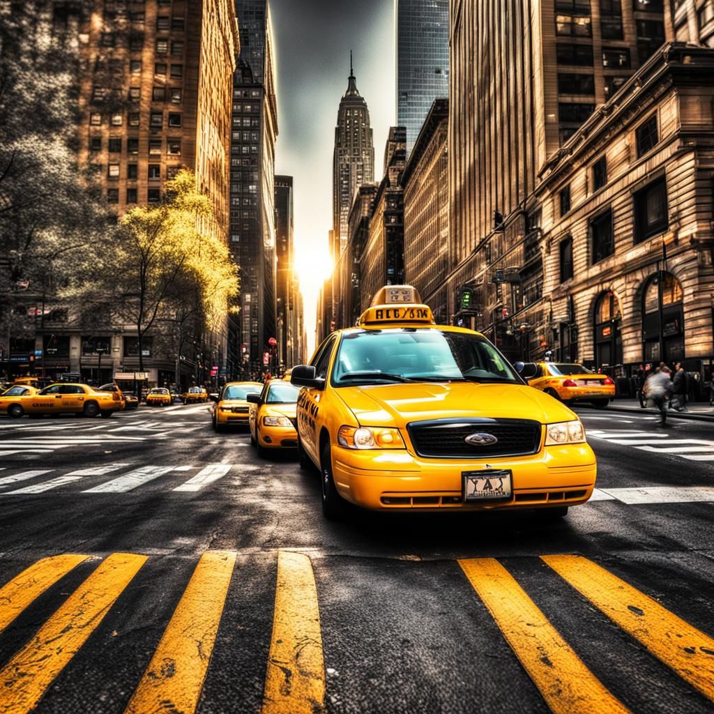 New York City Taxi in Sunshine, Hyperrealistic Rendering